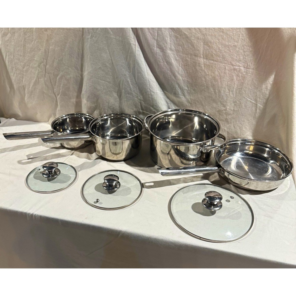7-Piece Stainless Steel Cookware Pan Set w/ Glass Lids Gas Electric Induction